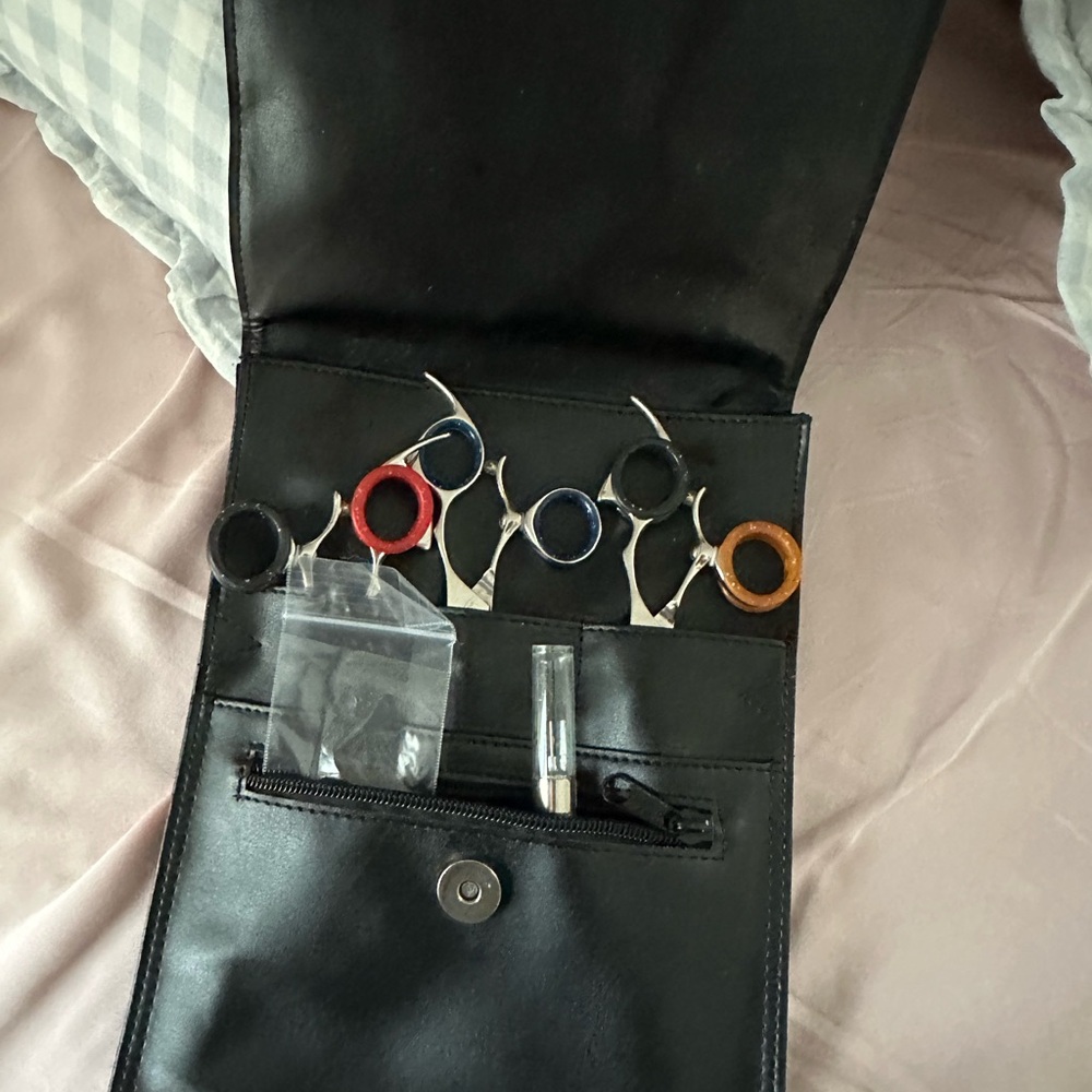 Shark Fin Silver dog grooming shear set w/ pouch straight/curves/blenders SWIVEL